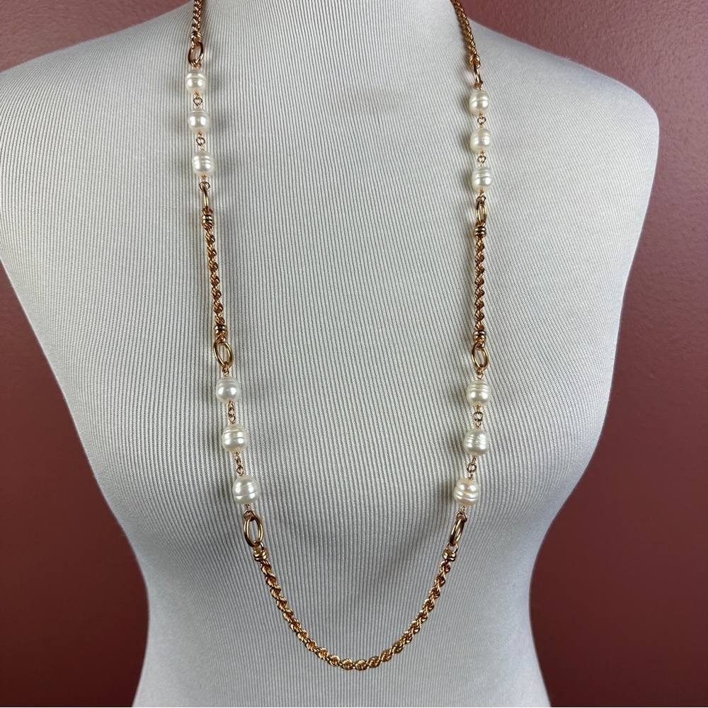 Honora gold tone chain long necklace with fresh water pearls made in Italy